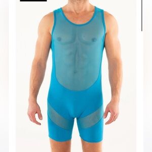 Men's Blue Mesh Bodysuit